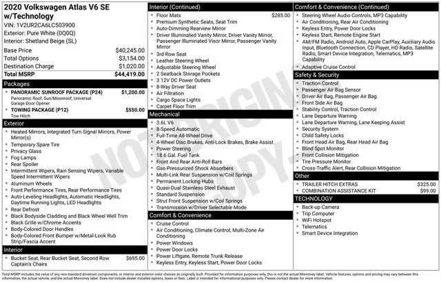 2020 Volkswagen Atlas 3.6L V6 SE w/Technology