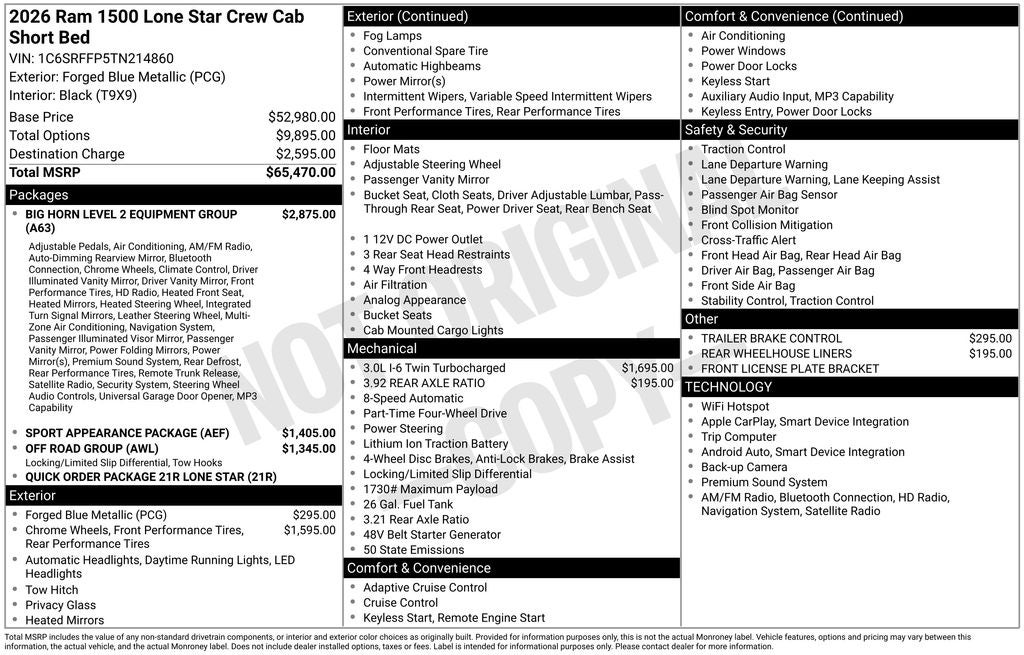2026 RAM 1500 Big Horn/Lone Star