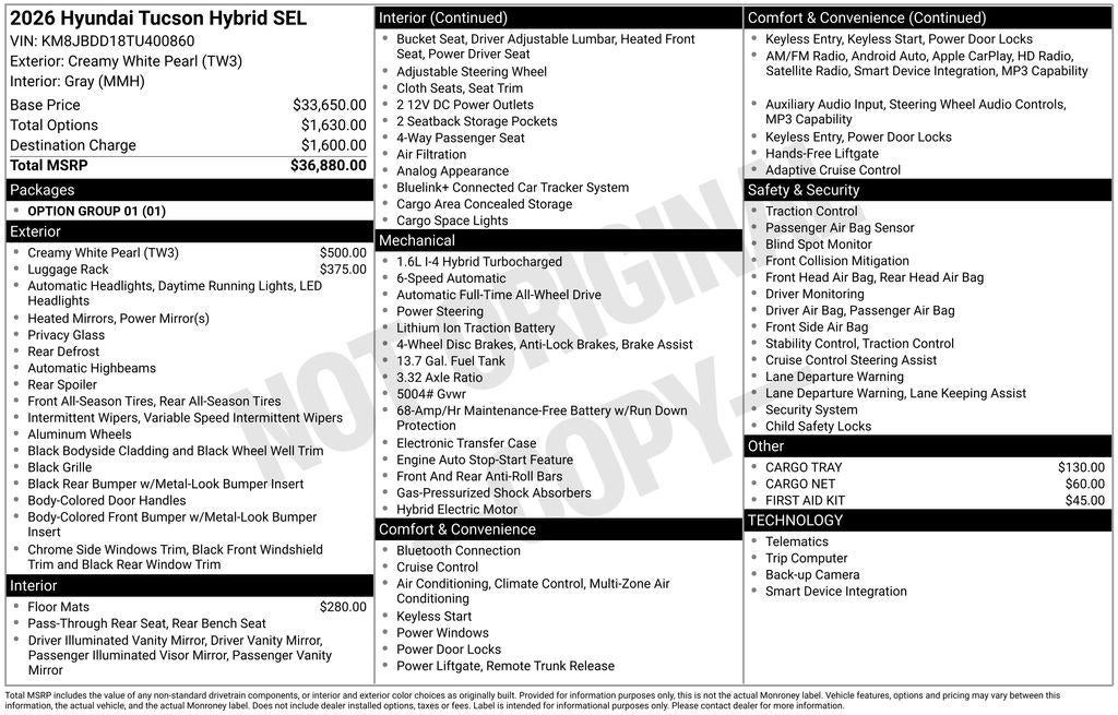 2026 Hyundai TUCSON HYBRID SEL AWD