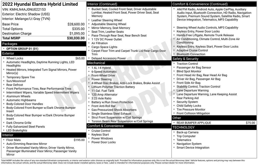 2022 Hyundai ELANTRA HYBRID Limited