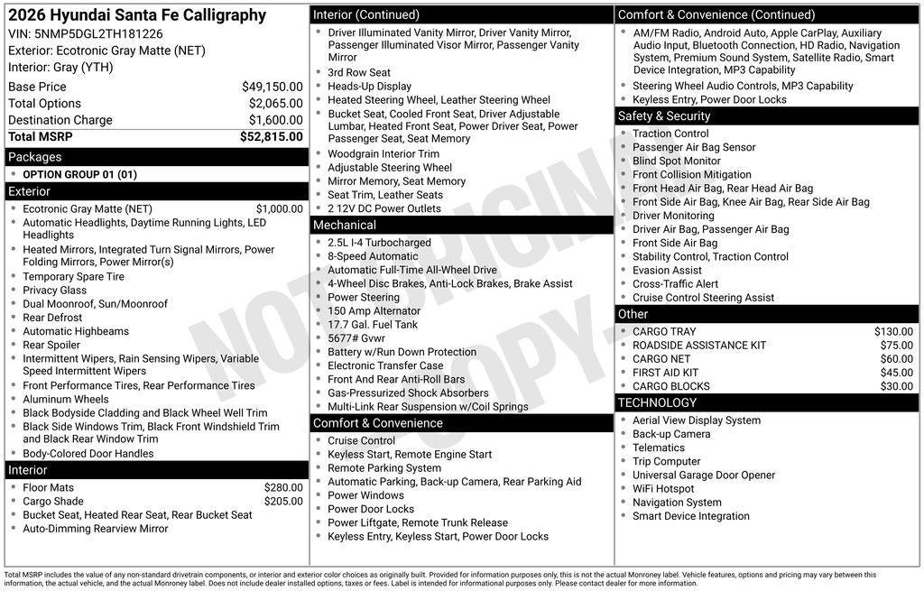 2026 Hyundai SANTA FE Calligraphy AWD